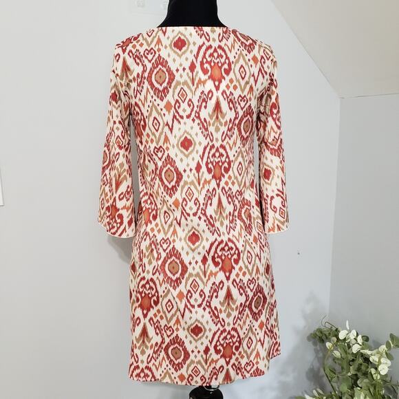 NWT Ikat Print V Neck 3/4 Bell Sleeve  Sheath Dress Size SmallUn - Picture 3 of 7